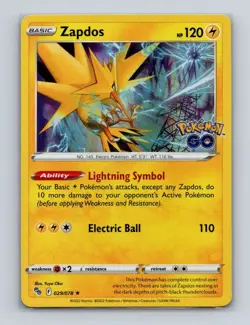 Zapdos 029 2022 Pokemon Pokemon Go Holo Rare Card NM+ - Image 1