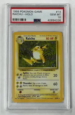 Pokemon Raichu Base Set Unlimited Holo Rare #14 PSA 10 Gem Mint - Image 1