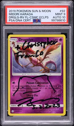 Pokemon Dragalge Cosmic Eclipse Midori Harada Signed Sketched PSA 9 AUTO 10 - Image 1