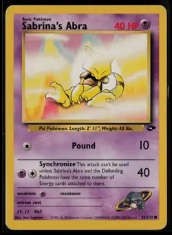Sabrina's Abra 93/132 Common Gym Challenge Pokemon Unlimited Moderately Played - Image 1