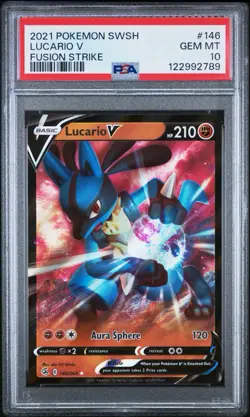Lucario V 146/264 Ultra Rare Holo Fusion Strike 2021 Pokemon TCG PSA 10 GEM MINT - Image 1
