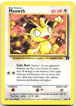 Meowth 62/82 Common Team Rocket Pokemon Unlimited Moderately Played - Image 1
