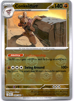 Pokemon TCG Conkeldurr Poke Ball 049/086 Black Bolt Holo Rare Near Mint - Image 1