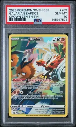 2023 POKEMON SWSH BLACK STAR PROMO CROWN ZENITH TIN #283 GALARIAN ZAPDOS PSA 10 - Image 1