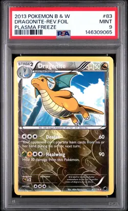 2013 POKEMON BLACK & WHITE PLASMA FREEZE #83 DRAGONITE-REVERSE FOIL PSA 9 - Image 1