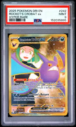 2025 POKEMON DRI EN-DESTINED RIVALS HYPER RARE TEAM ROCKET'S CROBAT EX PSA 9 - Image 1
