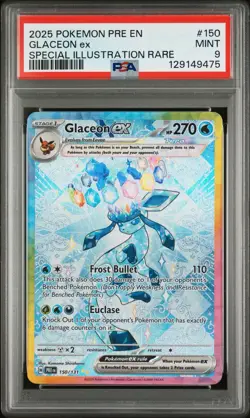 GLACEON EX 150/131 PSA 9 PRISMATIC EVOLUTIONS SIR HOLO POKEMON CARD ENGLISH - Image 1