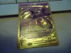 Carta Pokemon Mewtwo & Mew GX Gold Foil Fan Art Display Card 71/236 Espana - Image 1