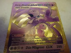 Carta Pokemon Mewtwo & Mew GX Gold Foil Fan Art Display Card 71/236 Espana - Image 4