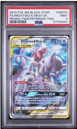 2019 POKEMON SM BLACK STAR PROMO #SM191 FULL ART/MEWTWO & MEW GX PSA 9 - Image 1