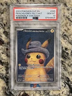 2023 POKEMON SVP EN-SV BLACK STAR PROMO VAN GOGH #085 PIKACHU FELT HAT - PSA 10 - Image 1