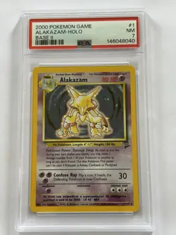 2000 Pokemon Game Alakazam-Holo Base II 1/130 PSA 7 New Grade - Image 1