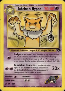 Sabrina's Hypno 56/132 Uncommon Gym Challenge Pokemon Unlimited MP - Image 1