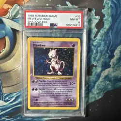 POKEMON CARD 1999 MEWTWO HOLO SHADOWLESS 10/102 BASE SET PSA 8 NEAR MINT - Image 1