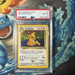 PSA 8 Dragonite 1999 Fossil 4/62 Holo Pokemon Card - Image 1