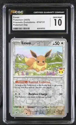 CGC 10 GEM MINT Eevee 074/131 REVERSE HOLO Prismatic Evolutions Pokemon Card - Image 1
