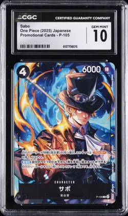 2025 ONE PIECE JAPANESE PROMO CARDS #P-105 SABO CGC 10 GEM MINT - Image 1