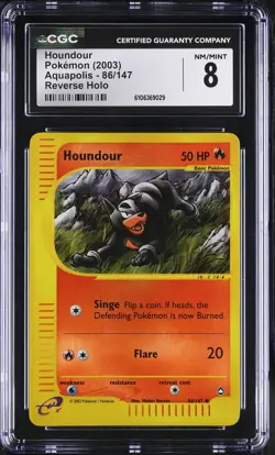 HOUNDOUR 86/147 REVERSE HOLO AQUAPOLIS POKEMON CGC 8 NM/MINT - Image 1