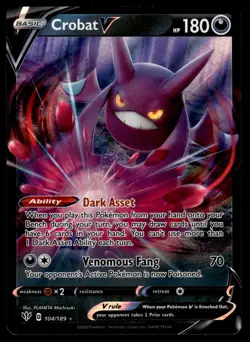 CROBAT V - 104/189 Holo V Rare Darkness Ablaze Pokemon NM - Image 1
