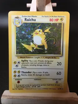 Pokemon TCG Raichu 14/102 - English Base Set Holo Rare Card MP - Image 1