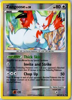 Pokemon Card - Zangoose 66/127 Platinum Uncommon Reverse Holo Lightly Played - Image 1