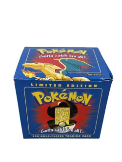1999 Pokemon Burger King Charizard 23K Gold Plated Card & SEALED Pokeball BLUE - Image 1