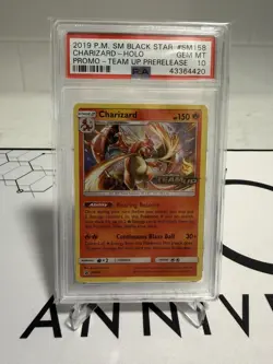 2019 POKEMON SM BLACK STAR PROMO TEAM UP PRERELEASE #SM158 CHARIZARD-HOLO PSA 10 - Image 1