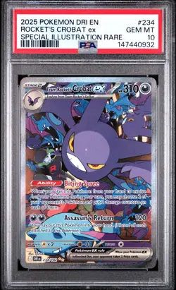 PSA 10 GEM MINT Team Rocket's Crobat ex 234/182 Pokemon Destined Rivals Full Art - Image 1