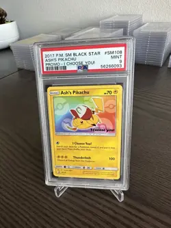 PSA 9 Mint Ash’s Pikachu SM108 Black Star Promo Sun & Moon Pokemon Card TCG - Image 1