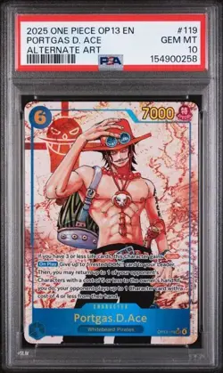 2025 ONE PIECE CARRYING ON HIS WILL #119 PORTGAS D. ACE ALTERNATE ART PSA 10 - Image 1