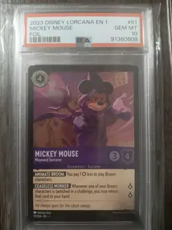 2023 Disney Lorcana Mickey Mouse Wayward Sorcerer Foil 51/204 EN1 PSA 10 - Image 1
