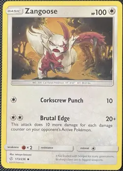 Zangoose 173/236 Sm-Cosmic Eclipse Regular - Pokemon Card - Image 1
