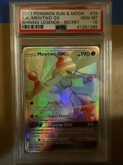 Pokemon Mewtwo GX Secret Rare Holo 76/73 Shining Legends 2017 PSA 10 - Image 1