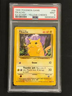 1999 Pokemon Game 58 Pikachu E3 Stamp Yellow Cheeks PSA 9 - Image 1