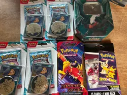 Lot Of 7 Pokemon Sealed Items Tin Journey Together 4X Scraggy Blisters - Image 1