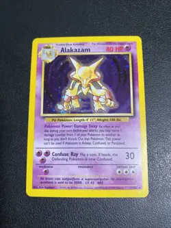 Pokemon TCG Alakazam Base Set Holo Card 1/102 Unlimited Holo Rare MP - Image 1