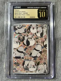 2025 Pokemon CGC Pristine 10 Pidove 148/086 Black Bolt Illustration Rare Holo - Image 1