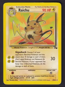 Raichu 29/62 Rare Fossil Pokemon MP - Image 1