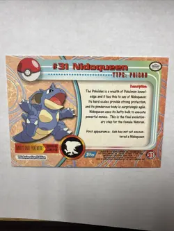 #31 NIDOQUEEN Blue Logo Pokemon Topps TV Animation Edition Trading Card 1999 - Image 2