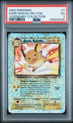 2002 Pokemon Legendary Collection Dark Raichu 7/110 Reverse Foil PSA 3 - Image 1