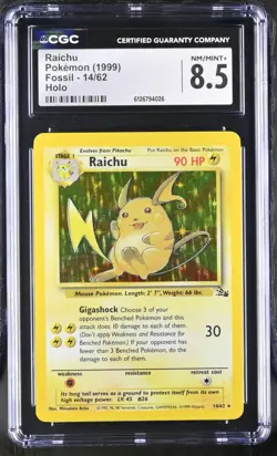 1999 Pokemon Fossil Raichu #14 Holo Rare CGC 8.5 - Image 1