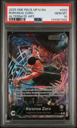 2025 ONE PIECE OP12 LEGACY OF THE MASTER ALTERNATE ART #020 RORONOA ZORO PSA 10 - Image 1