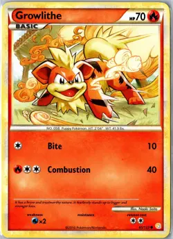 Pokemon Card - Growlithe 65/123 HeartGold & SoulSilver Common Lightly Played - Image 1