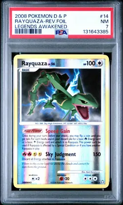2008 POKEMON DP LEGENDS AWAKENED RAYQUAZA #14 REVERSE FOIL PSA 7 NM #131643385 - Image 1