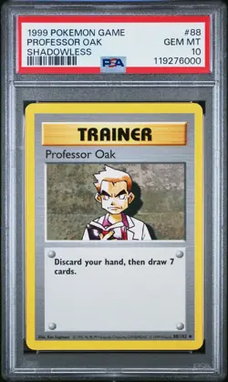 1999 POKEMON GAME BASE SET 88 PROFESSOR OAK SHADOWLESS PSA 10 GEM MINT - Image 1
