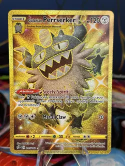 Pokemon TCG Galarian Perrserker 205/192 Gold Secret Rare, 2020 Rebel Clash - Image 1