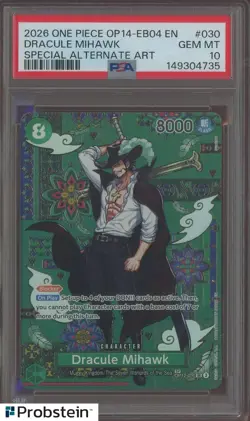 2026 One Piece OP14-EB04 EN Special Alternate Art #030 Dracule Mihawk PSA 10 - Image 1