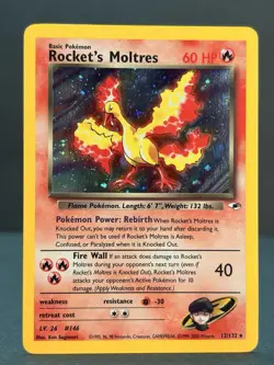 Rocket’s Moltres 12/132 Holo Rare Gym Heroes Pokemon Card Unlimited LP - Image 1