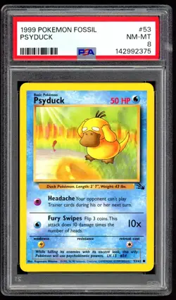 Pokemon Cards - PSA 8 Psyduck 53/62 - Fossil Unlimited - NM-MT - PSA8 - Image 1