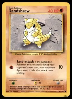 Sandshrew 62/102 Common Base Set Unlimited Pokemon Moderately Played - Image 1